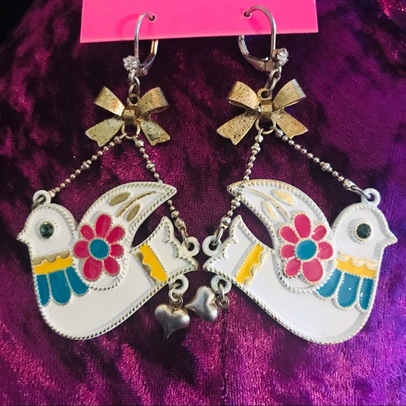 Betsey Johnson peace dove love earrings boho doll